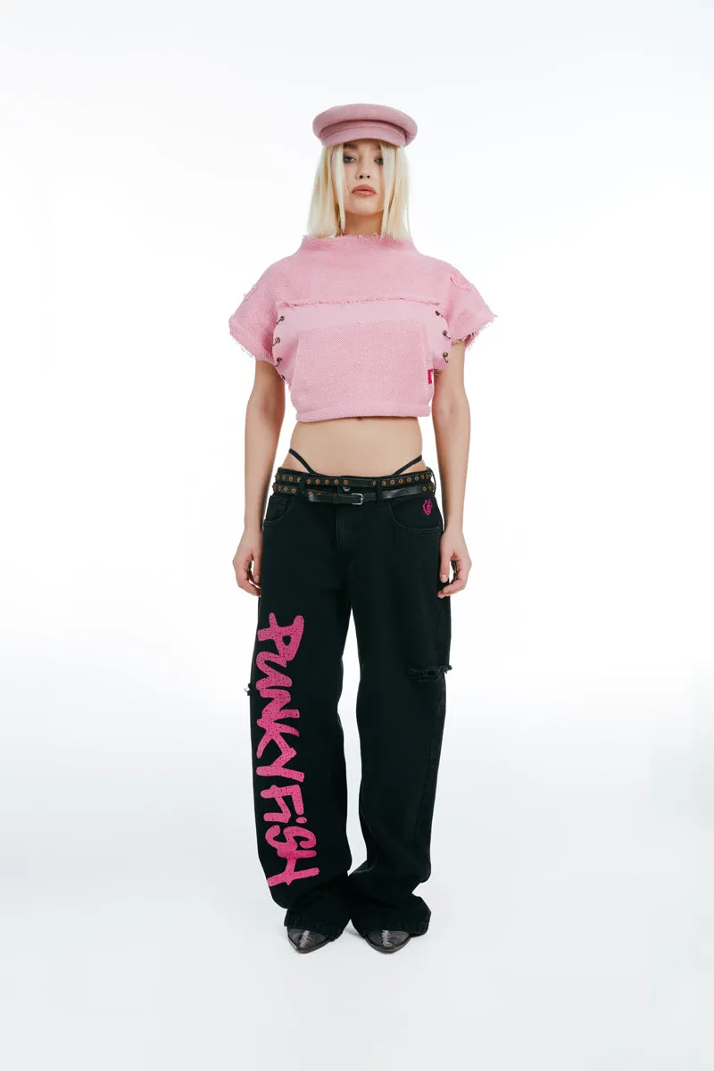 Short Sleeved  Cropped Sweatshirt Pink