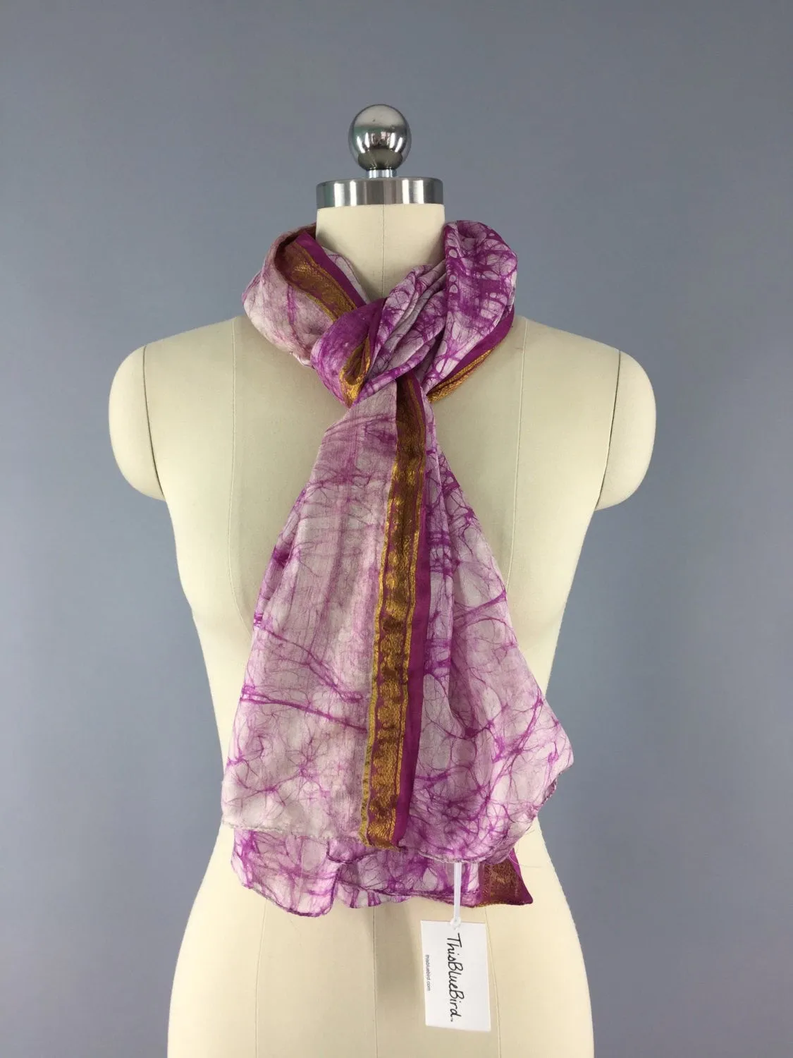 Silk Sari Scarf Shawl Wrap / Tie Dye Batik Print / 102 Inches Long