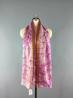 Silk Sari Scarf Shawl Wrap / Tie Dye Batik Print / 102 Inches Long