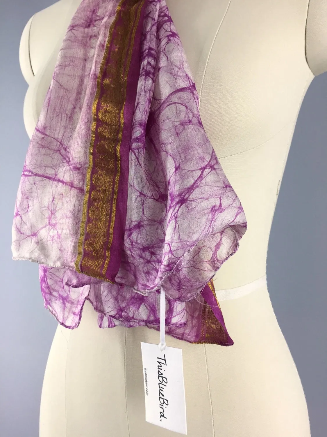 Silk Sari Scarf Shawl Wrap / Tie Dye Batik Print / 102 Inches Long