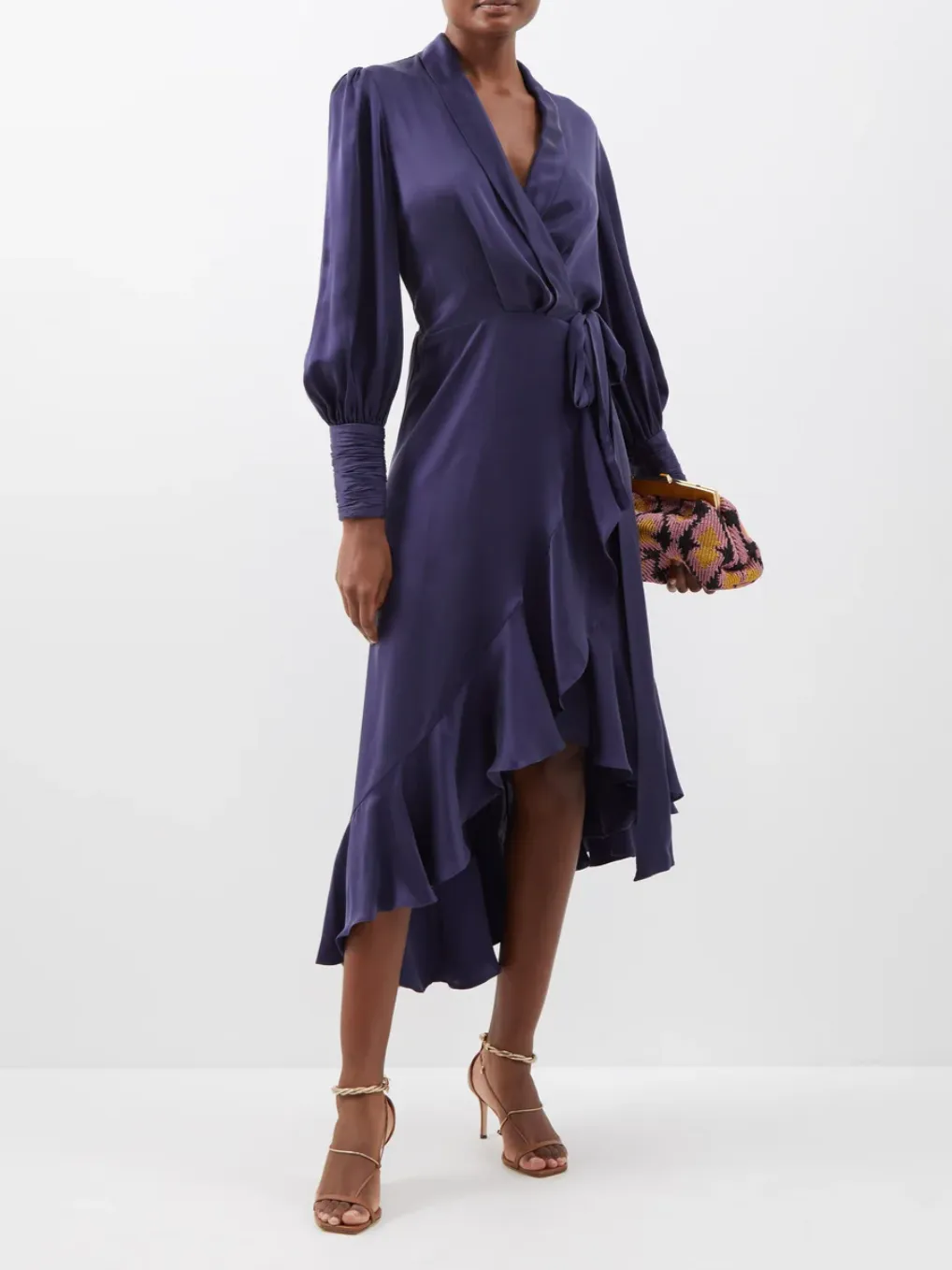 Silk Wrap Midi Dress (Navy)