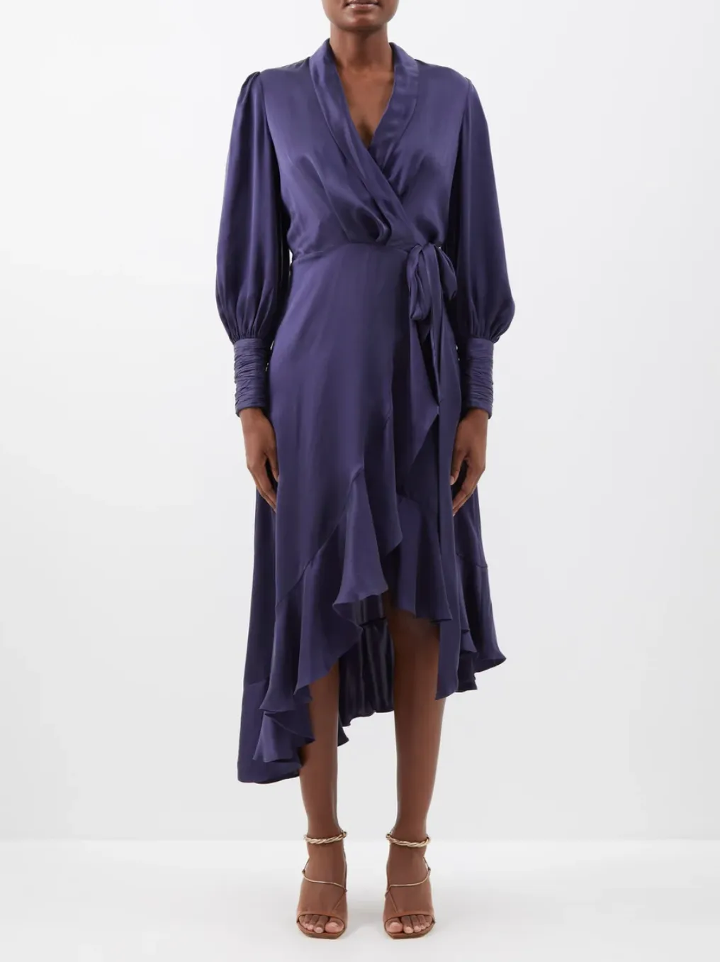 Silk Wrap Midi Dress (Navy)
