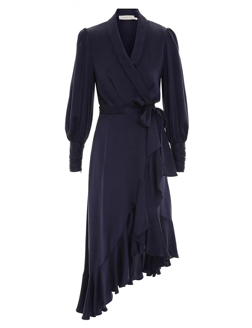 Silk Wrap Midi Dress (Navy)