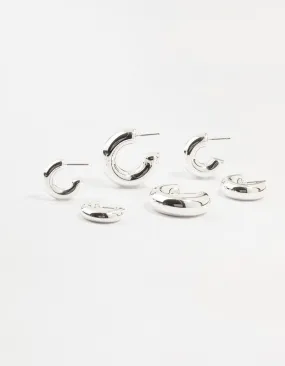 Silver Plated Chunky Bubble Hoop Earrings 3-Pack