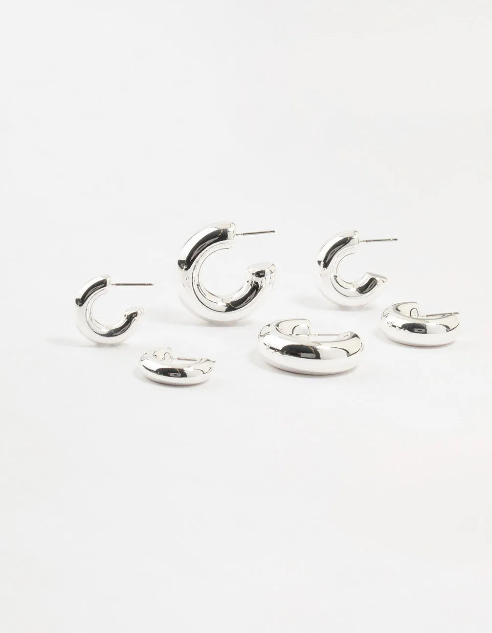 Silver Plated Chunky Bubble Hoop Earrings 3-Pack