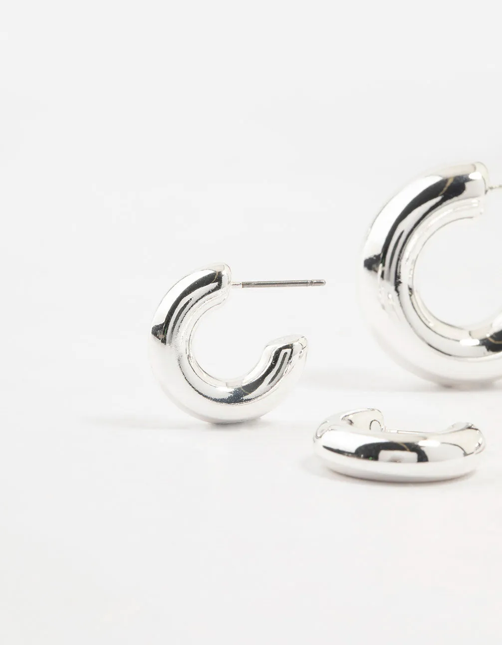 Silver Plated Chunky Bubble Hoop Earrings 3-Pack