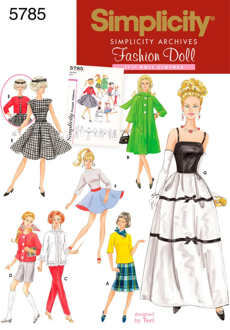 Simplicity Pattern 5785 Wardrobe for 11.5 inch Fashion Dolls