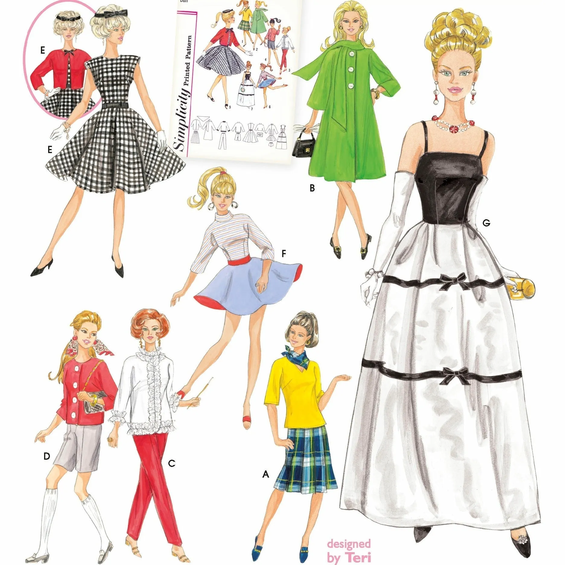 Simplicity Pattern 5785 Wardrobe for 11.5 inch Fashion Dolls