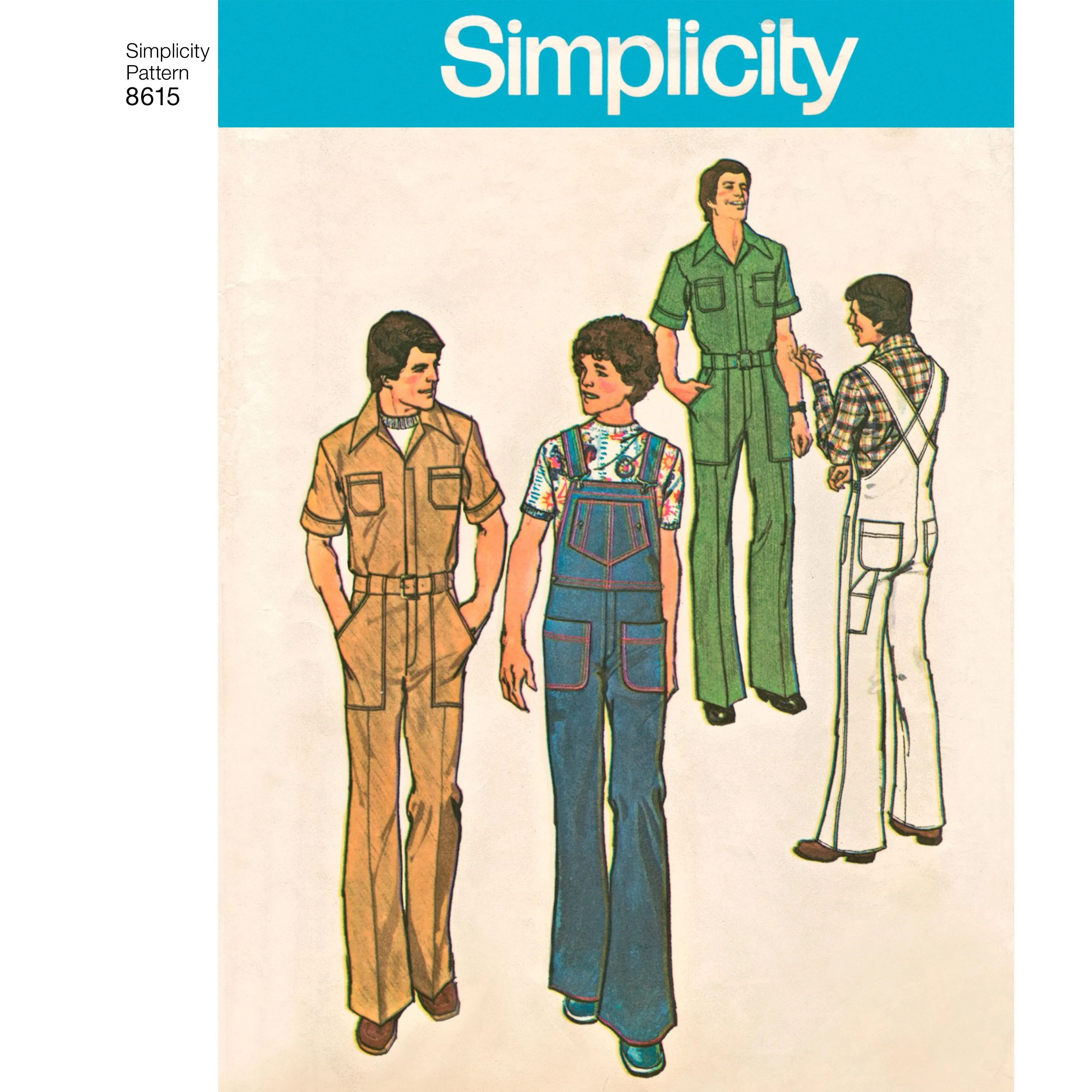 Simplicity Pattern 8615  Men's Vintage 1970's jumpsuit and overall.