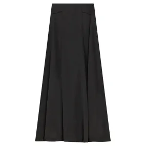 skirt midi silk flare - black