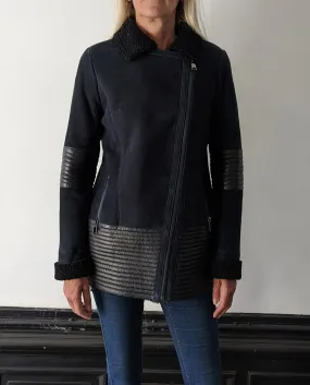 Smilla, 75 cm. - Suede Lamb - Women - Dark Navy