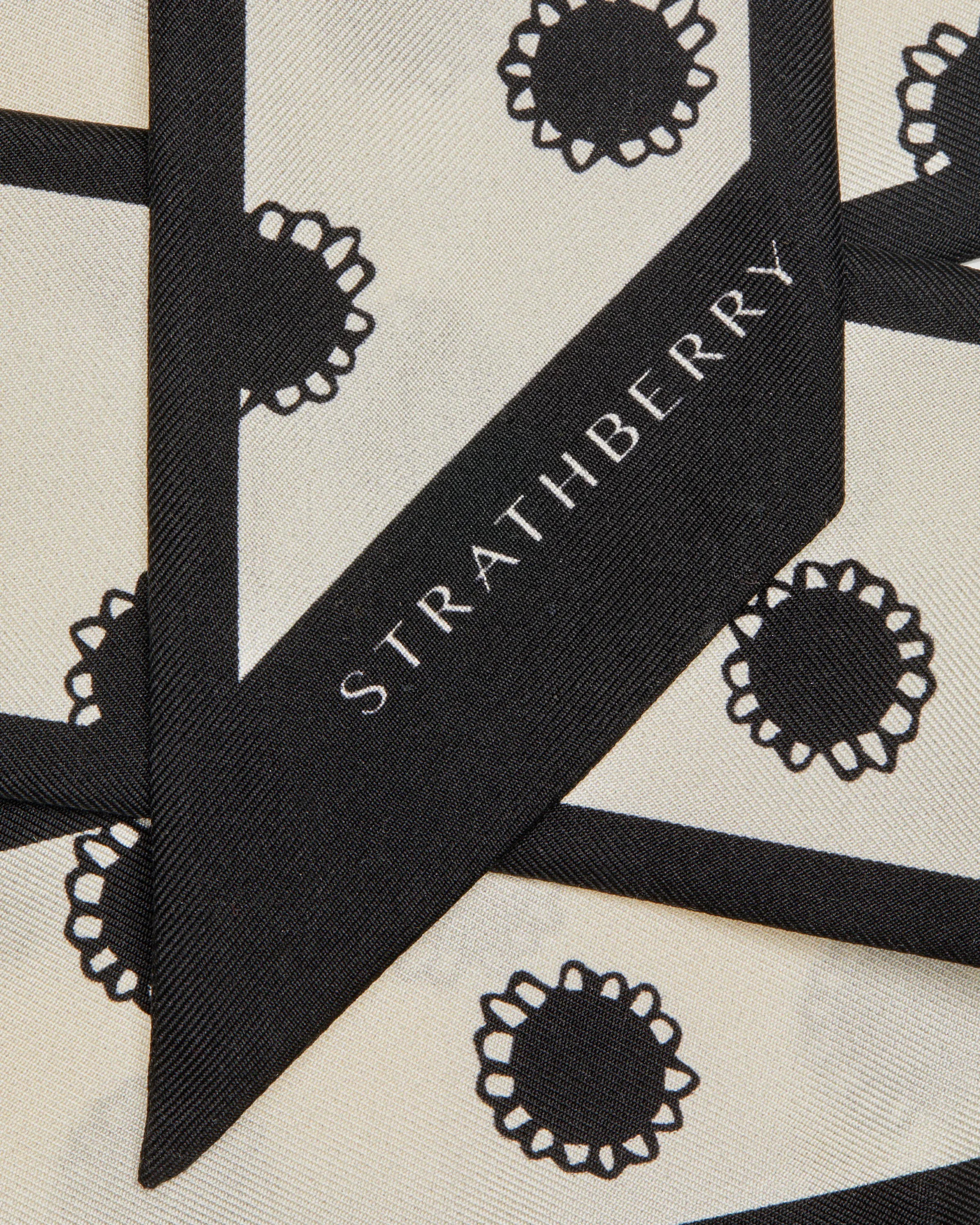 Strathberry x Shrimps Silk Skinny Scarf - Vanilla Pearl Print
