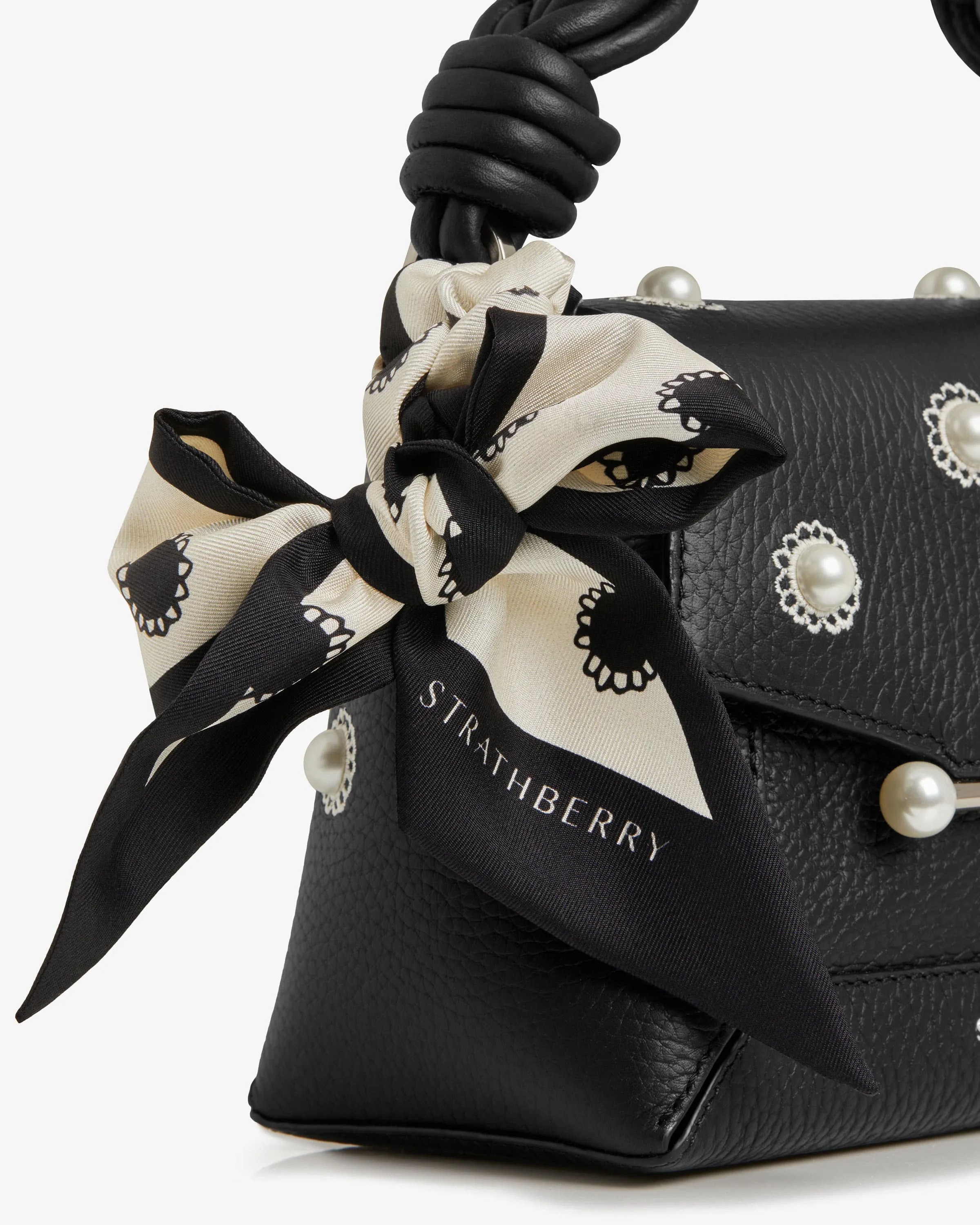 Strathberry x Shrimps Silk Skinny Scarf - Vanilla Pearl Print