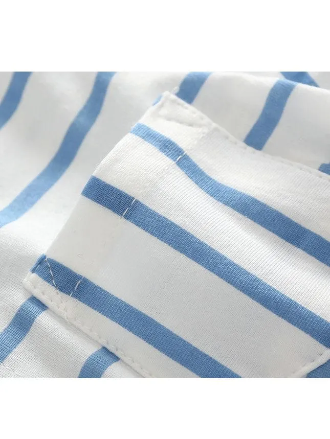 Summer Baby Boy 2-piece Outfits Striped T-shirt  Blue Suspender Shorts