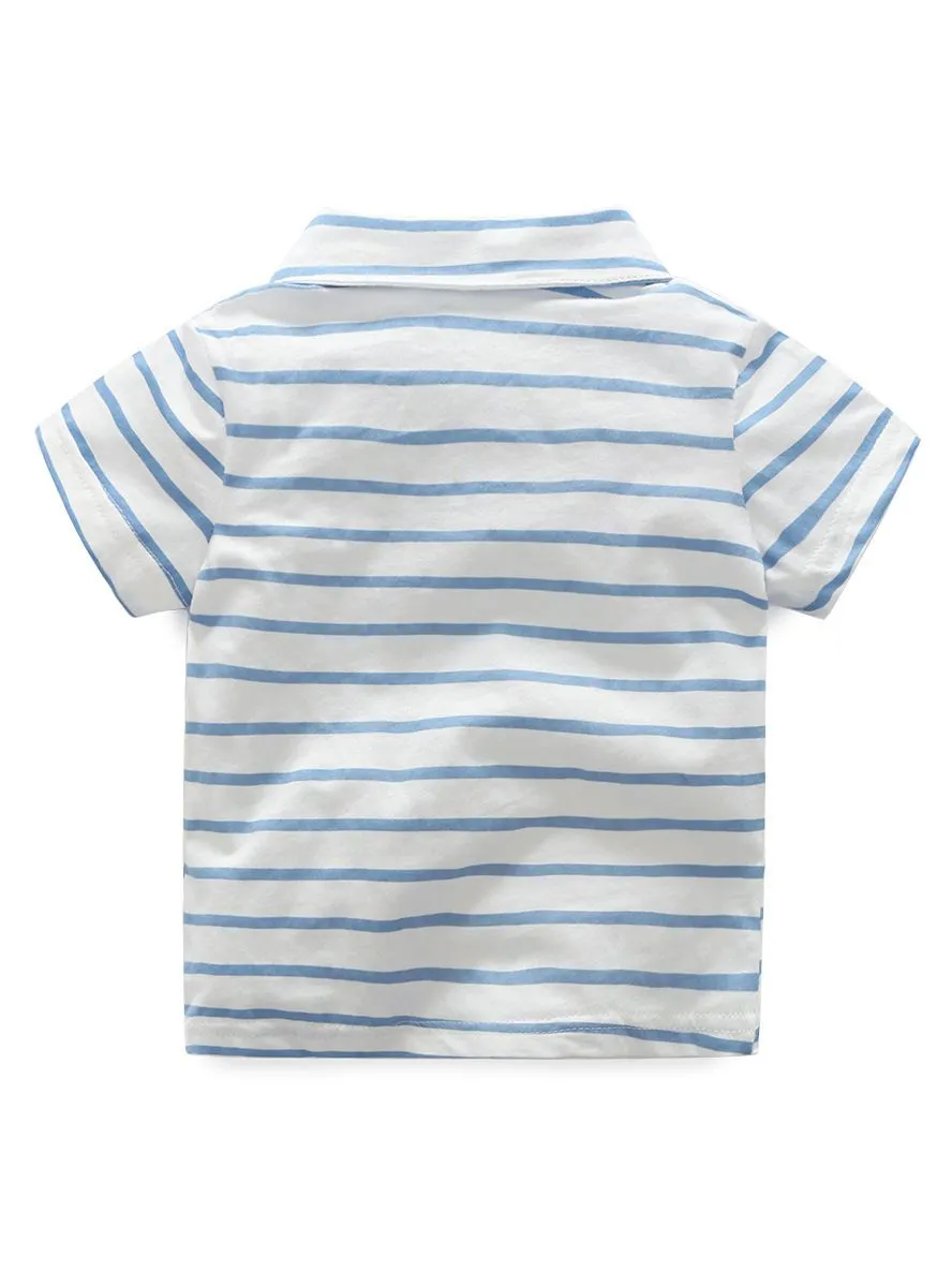 Summer Baby Boy 2-piece Outfits Striped T-shirt  Blue Suspender Shorts