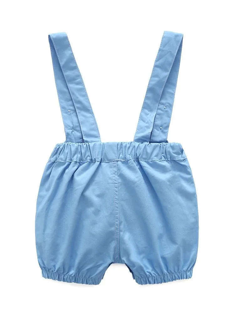 Summer Baby Boy 2-piece Outfits Striped T-shirt  Blue Suspender Shorts