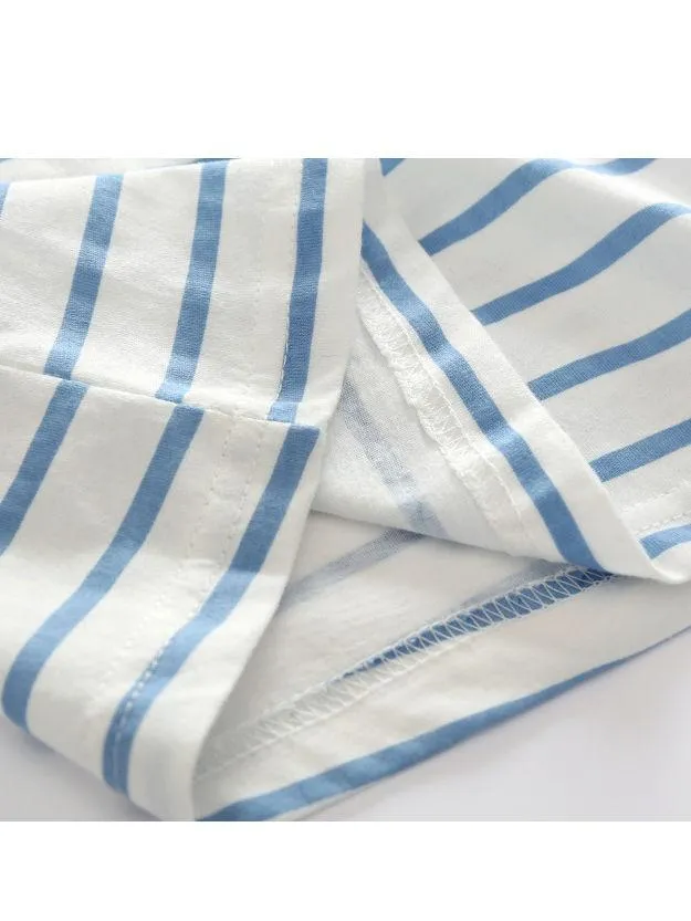 Summer Baby Boy 2-piece Outfits Striped T-shirt  Blue Suspender Shorts