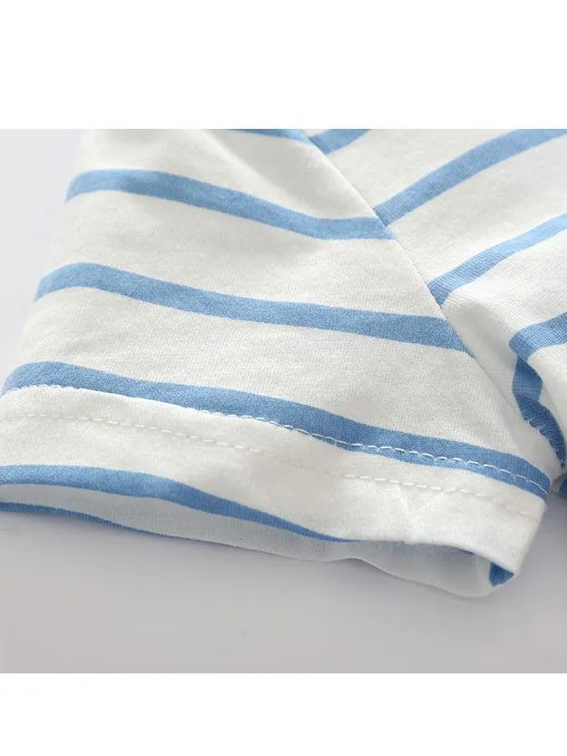 Summer Baby Boy 2-piece Outfits Striped T-shirt  Blue Suspender Shorts