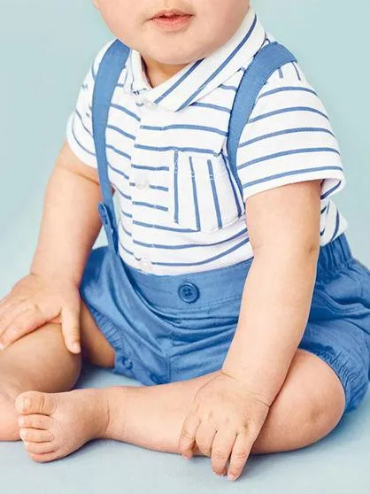 Summer Baby Boy 2-piece Outfits Striped T-shirt  Blue Suspender Shorts