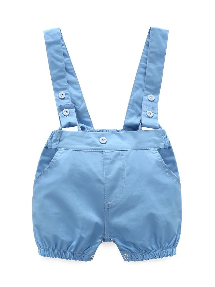Summer Baby Boy 2-piece Outfits Striped T-shirt  Blue Suspender Shorts