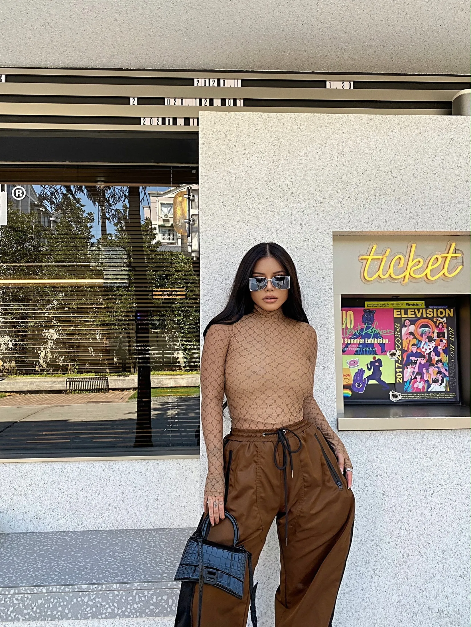SYNEZ Monogram Nude Bodysuit Top