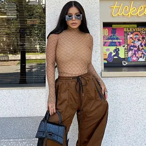 SYNEZ Monogram Nude Bodysuit Top