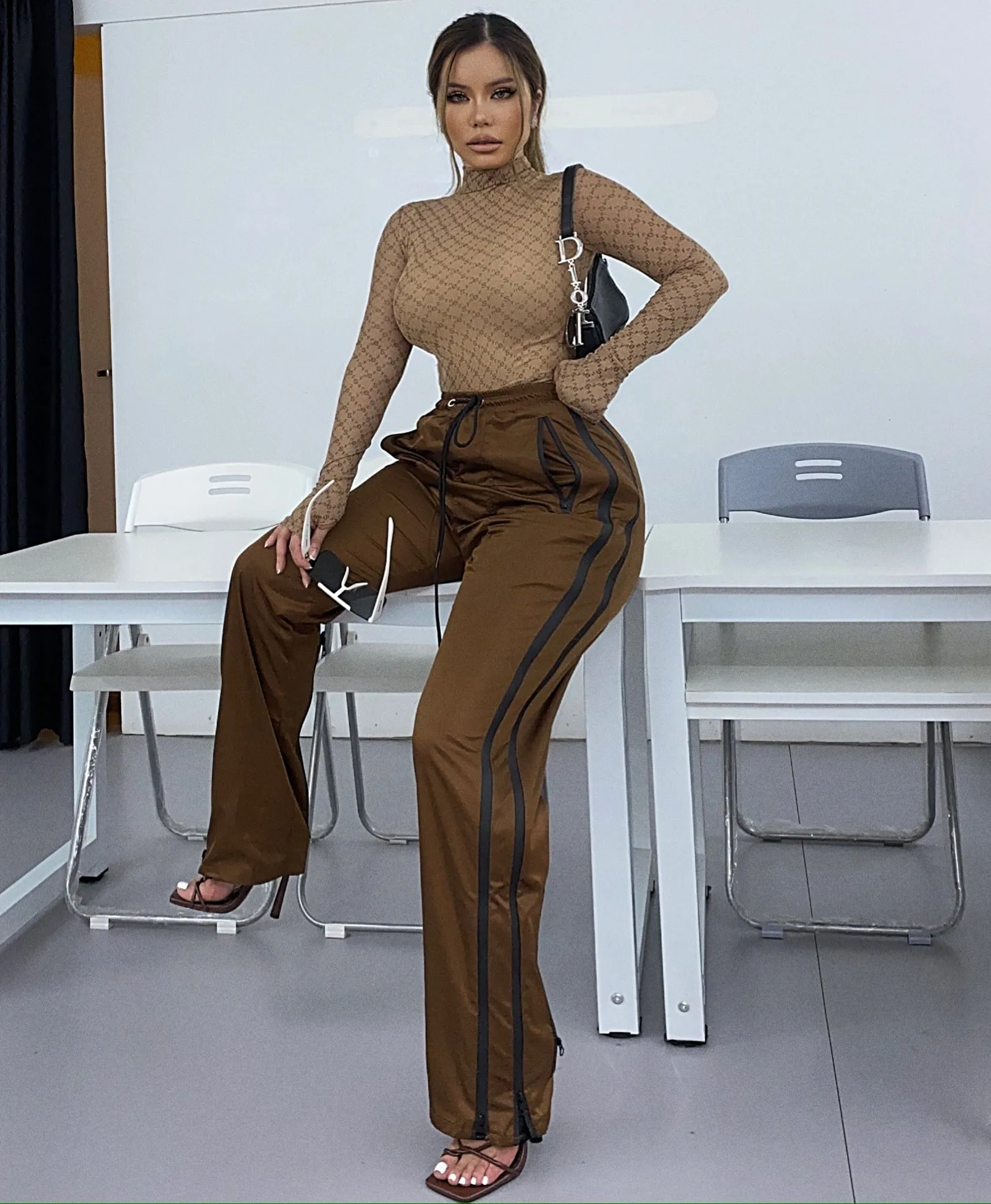 SYNEZ Monogram Nude Bodysuit Top