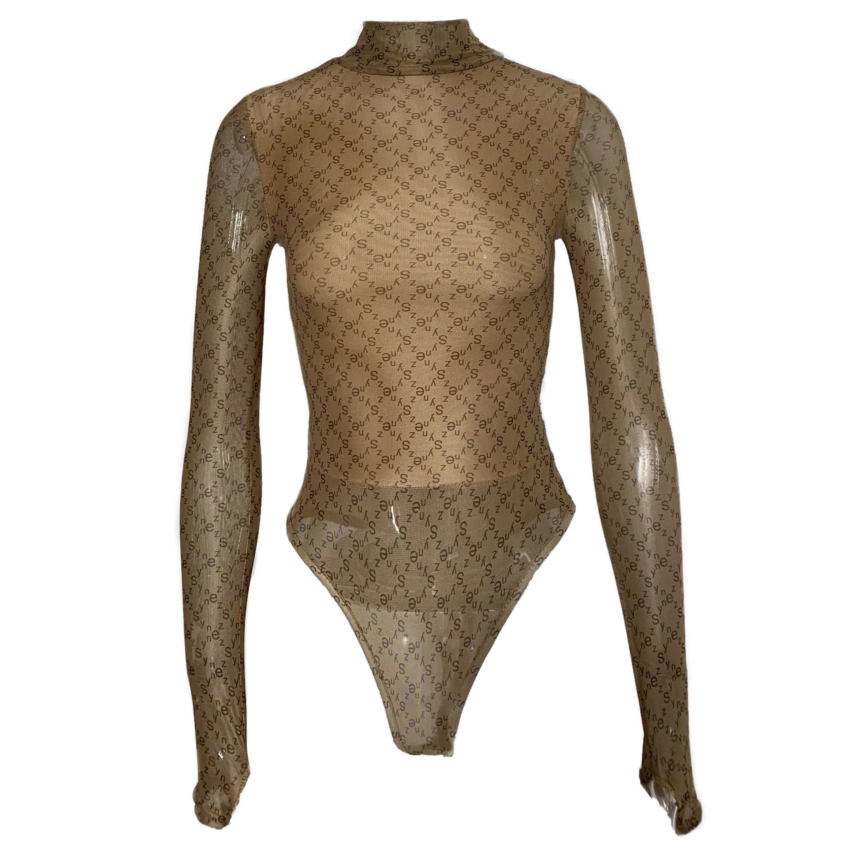 SYNEZ Monogram Nude Bodysuit Top