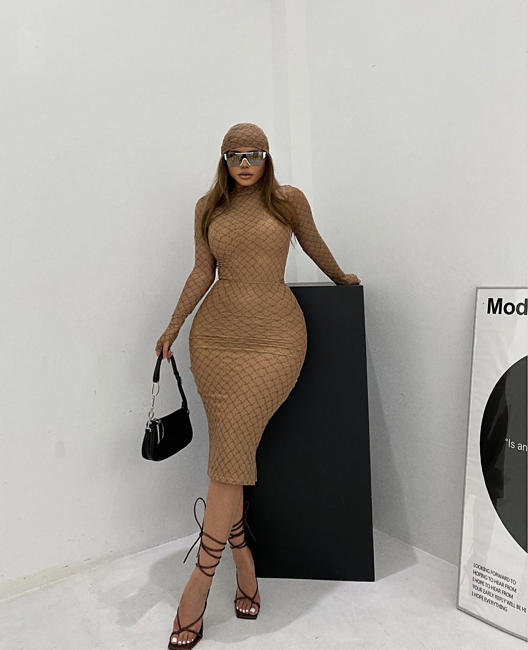SYNEZ Monogram Nude Bodysuit Top
