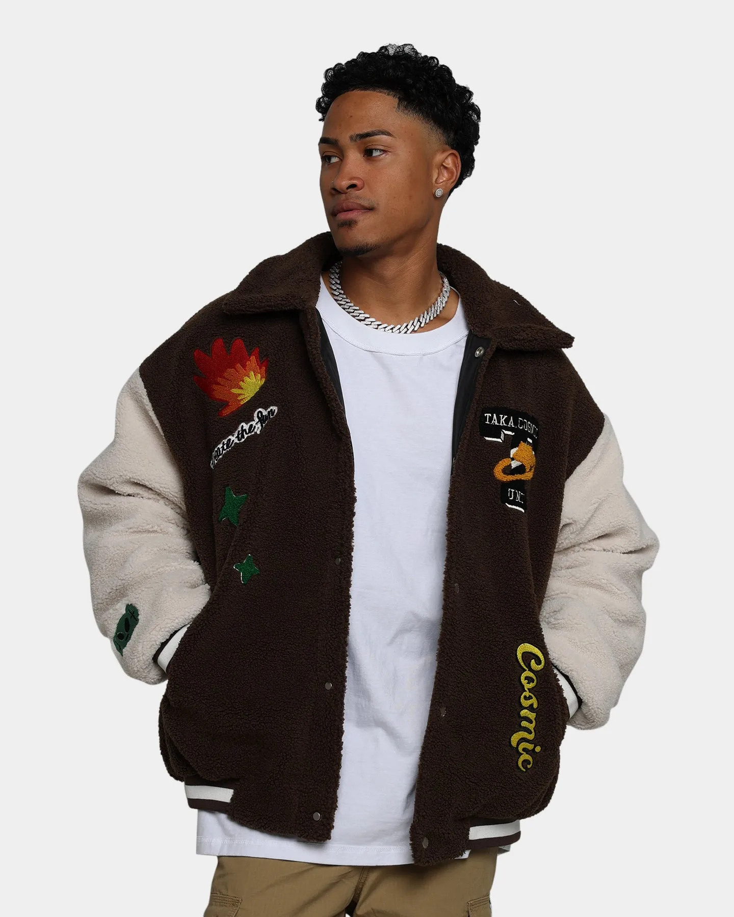 Taka Original Cosmic Universe Winter Fleece Jacket Brown