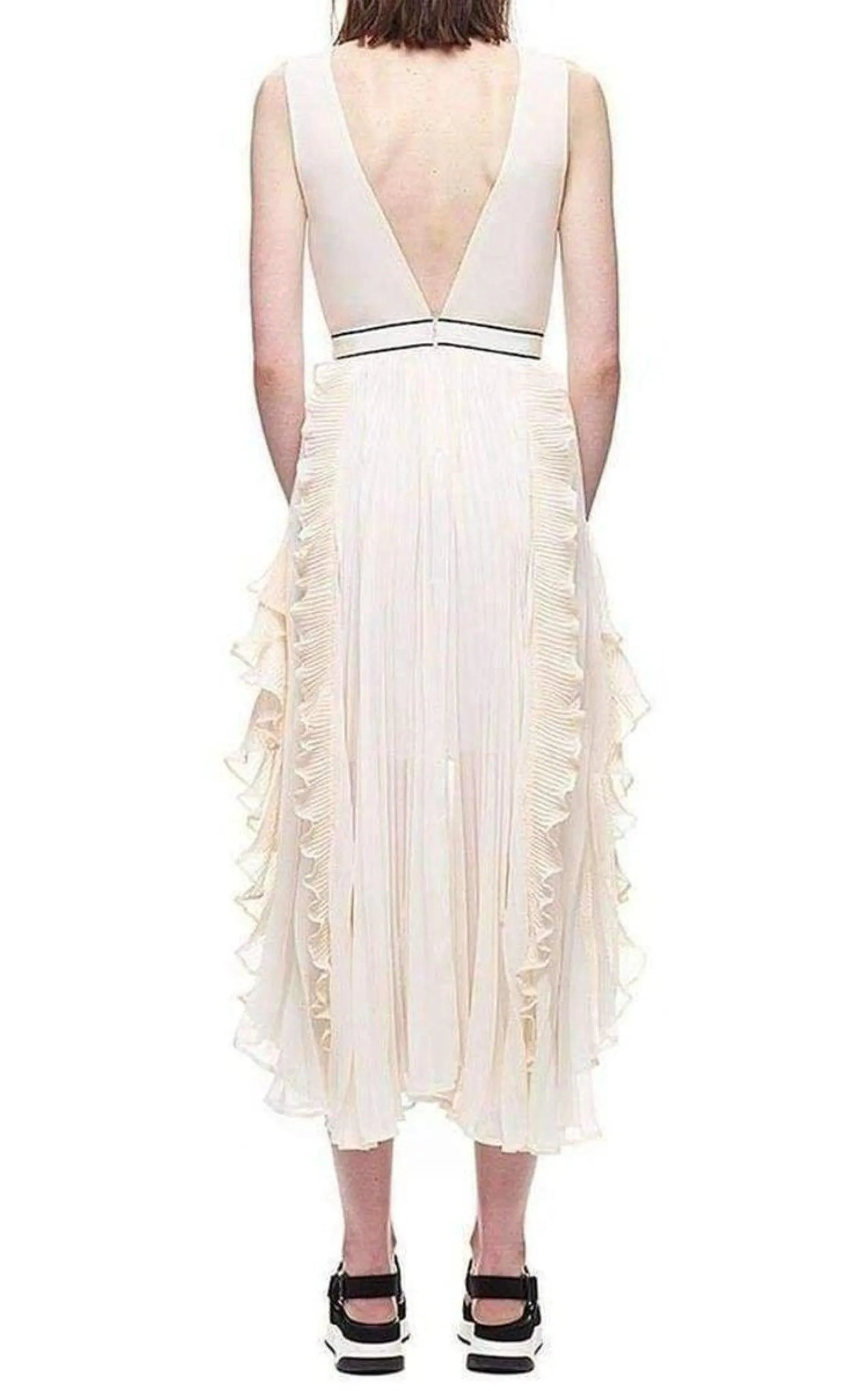 V-Neck Dress with Fluted Pleats