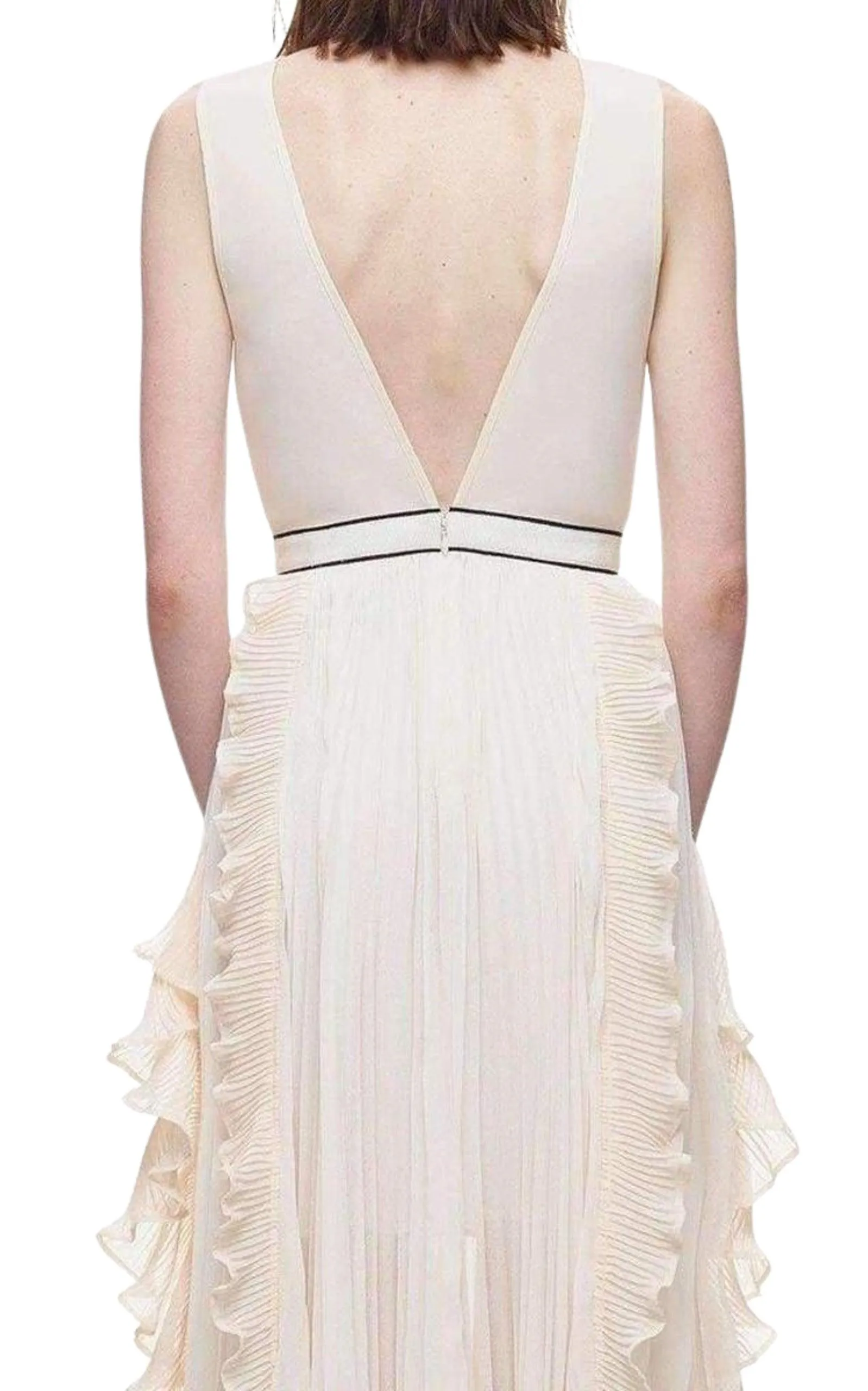 V-Neck Dress with Fluted Pleats