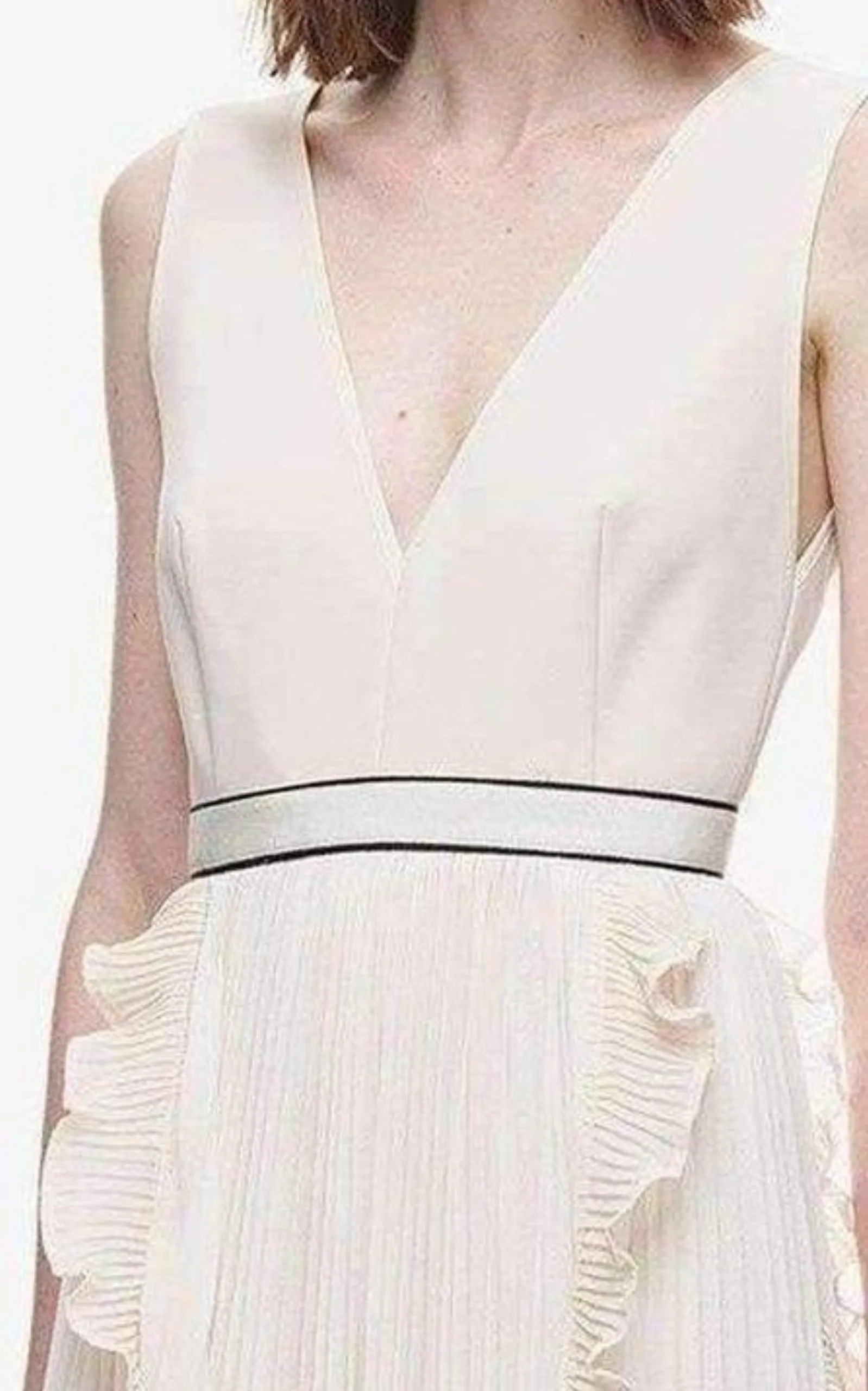 V-Neck Dress with Fluted Pleats