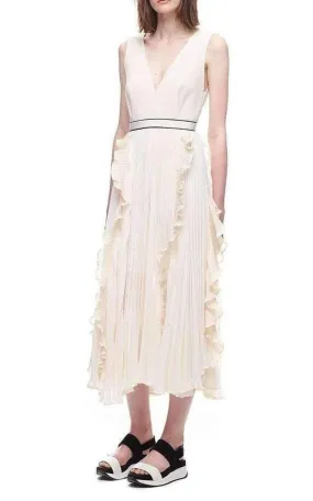 V-Neck Dress with Fluted Pleats