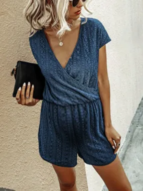 V-Neck Lace Elastic Waist Loose Maternity Jumpsuits