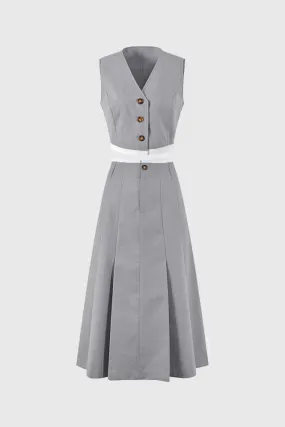 Vest and Midi Skirt 2-Piece Set - Grey