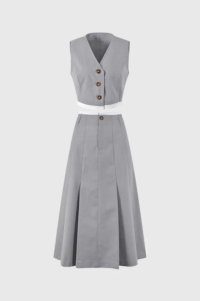 Vest and Midi Skirt 2-Piece Set - Grey