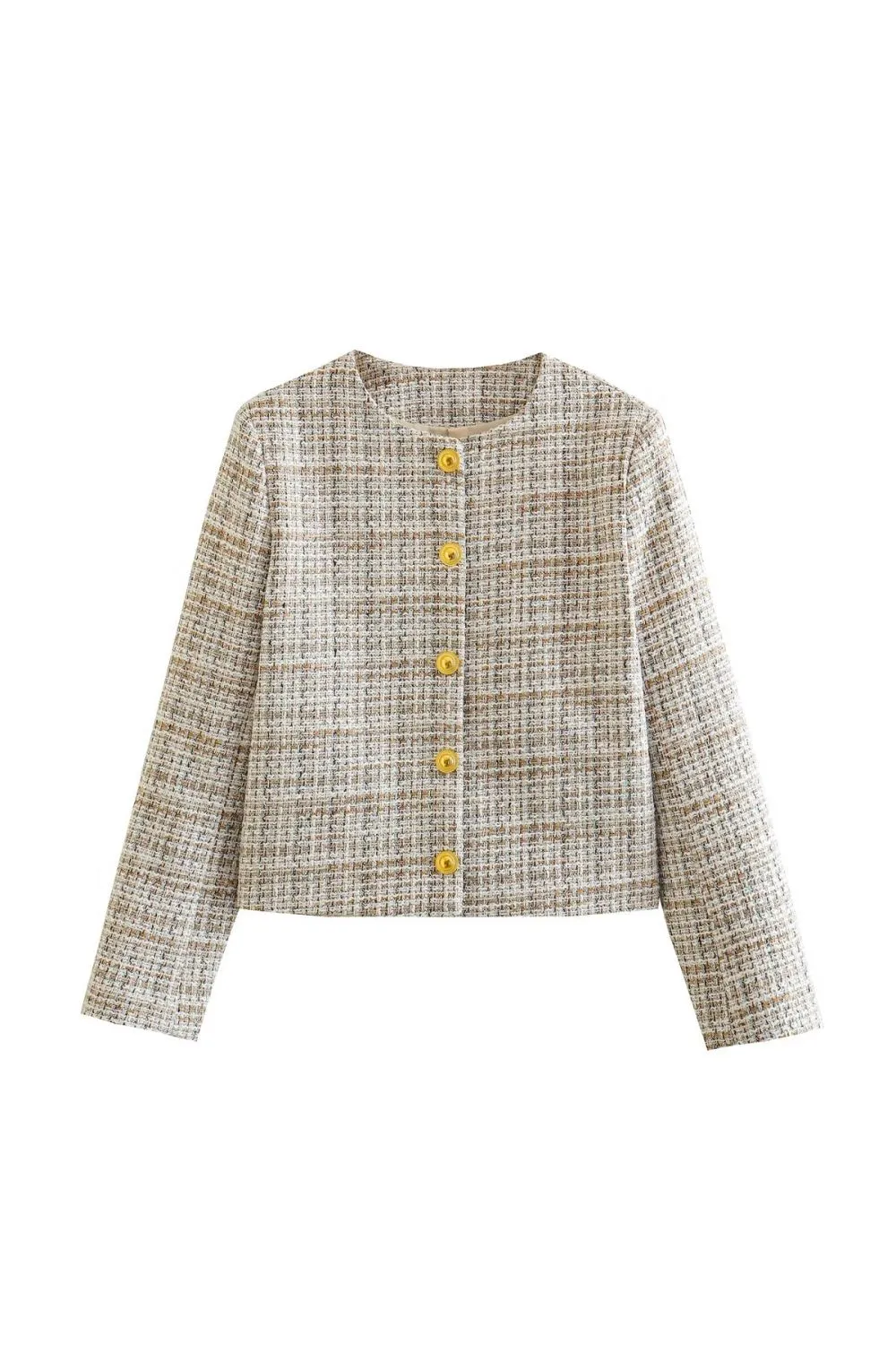 'Victoria' Round Neck Long Sleeve Textured Blazer