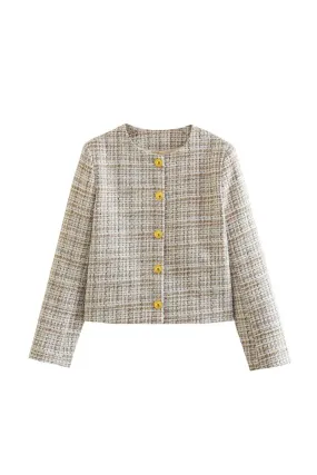 'Victoria' Round Neck Long Sleeve Textured Blazer