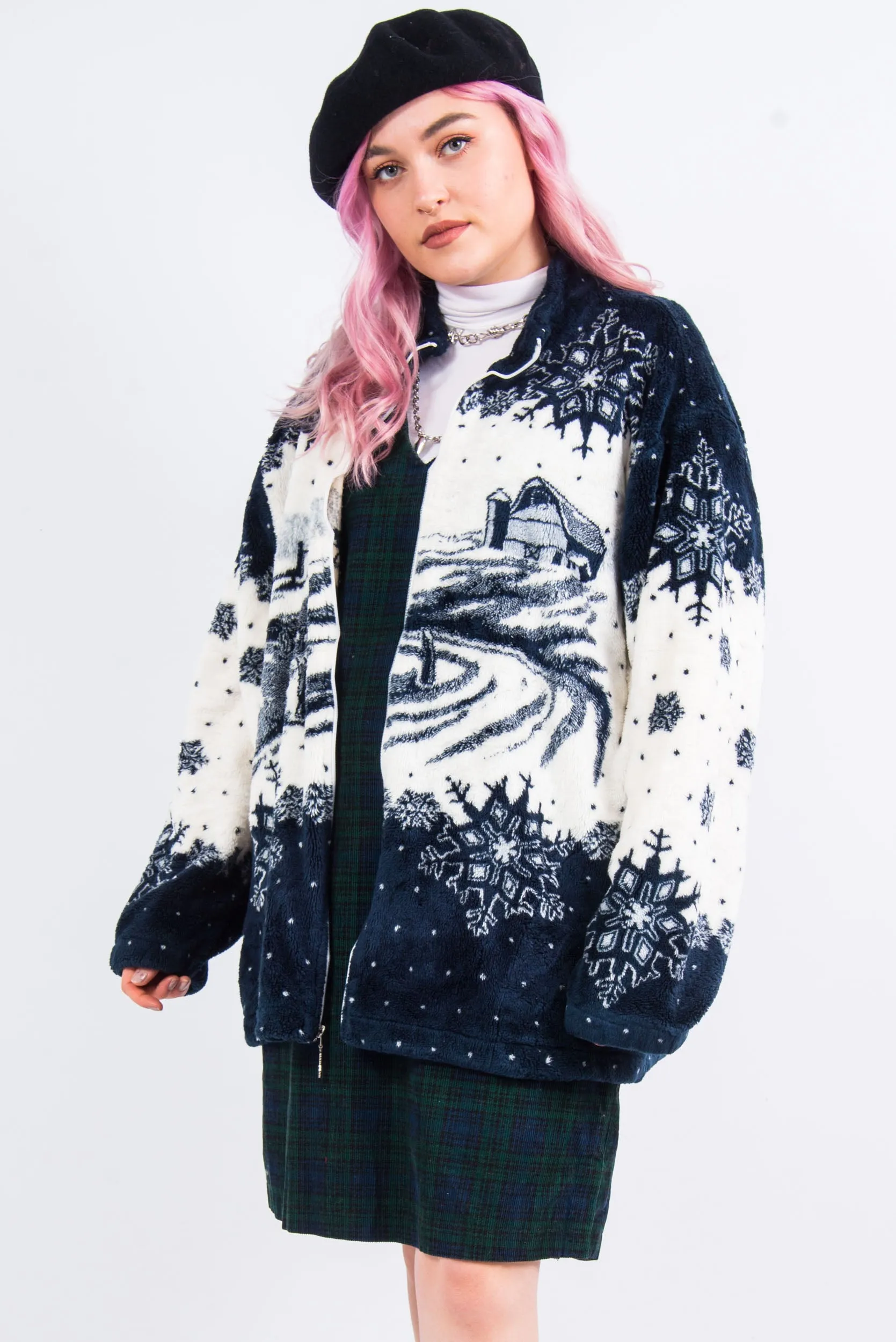 Vintage 90's Winter Scene Fleece Jacket