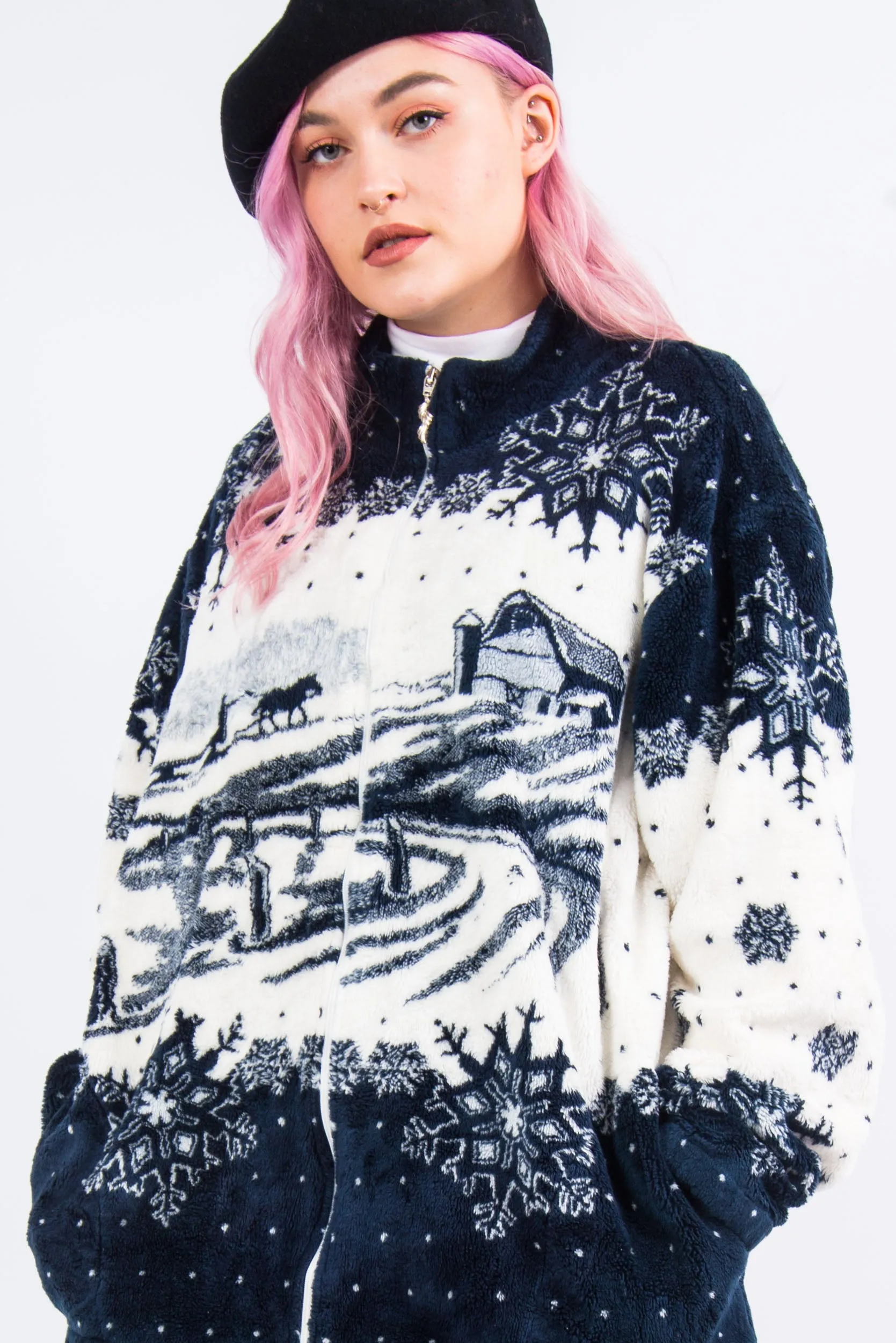 Vintage 90's Winter Scene Fleece Jacket