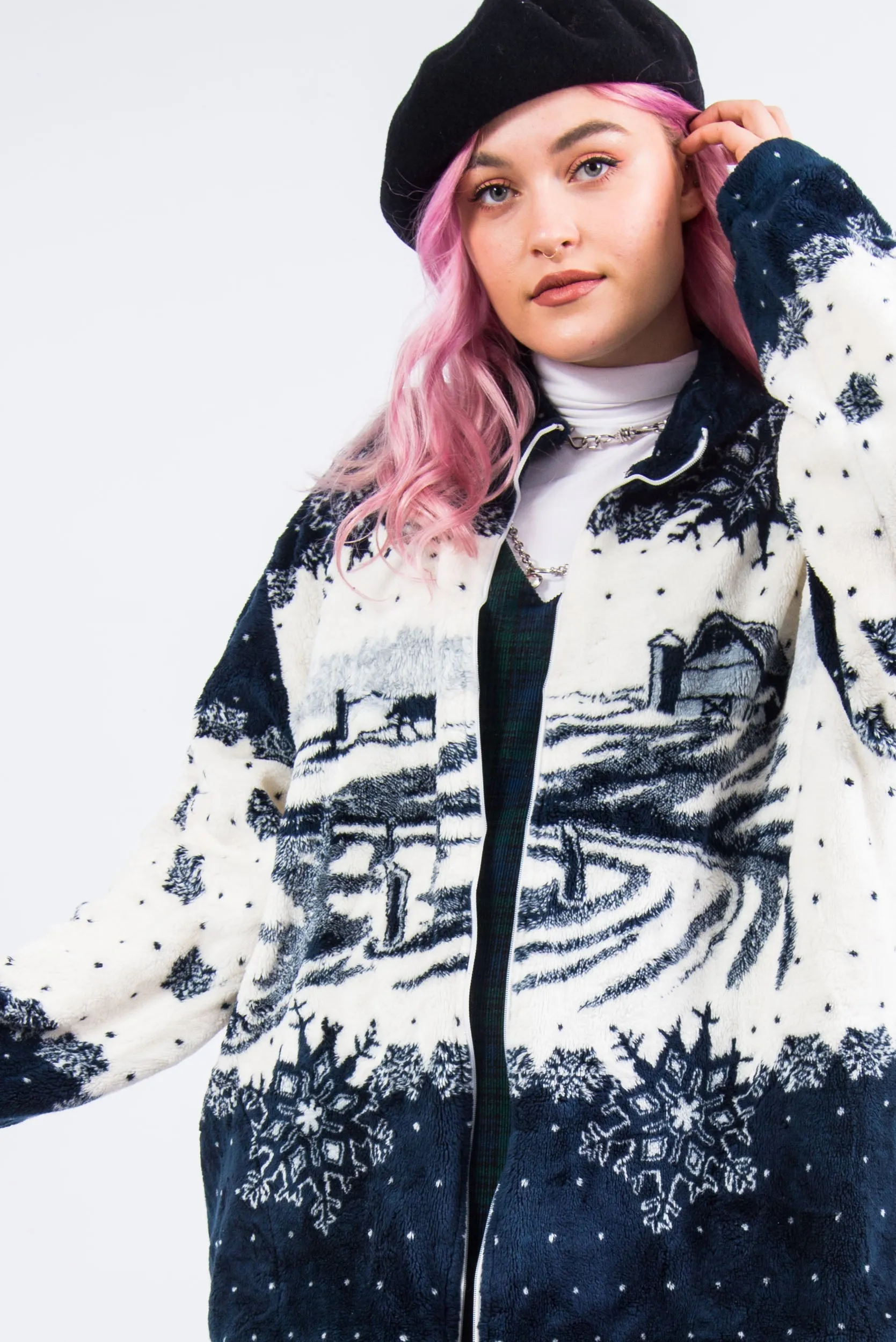 Vintage 90's Winter Scene Fleece Jacket