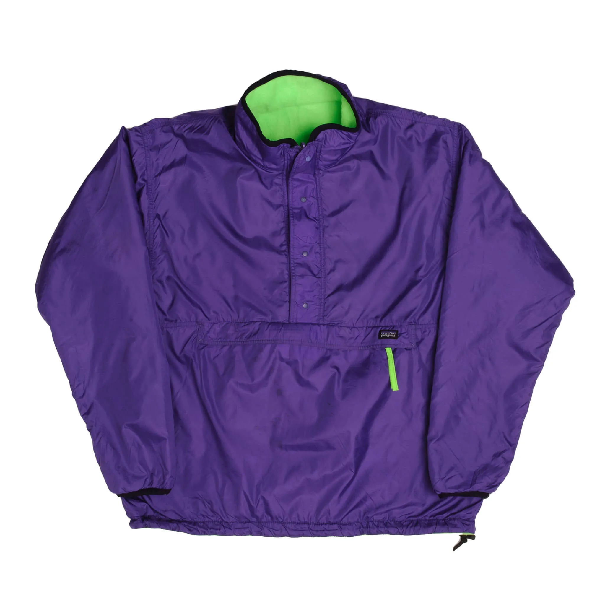 VINTAGE PATAGONIA SNAP T REVERSIBLE NEON FLEECE PULLOVER 1990S LARGE MADE USA