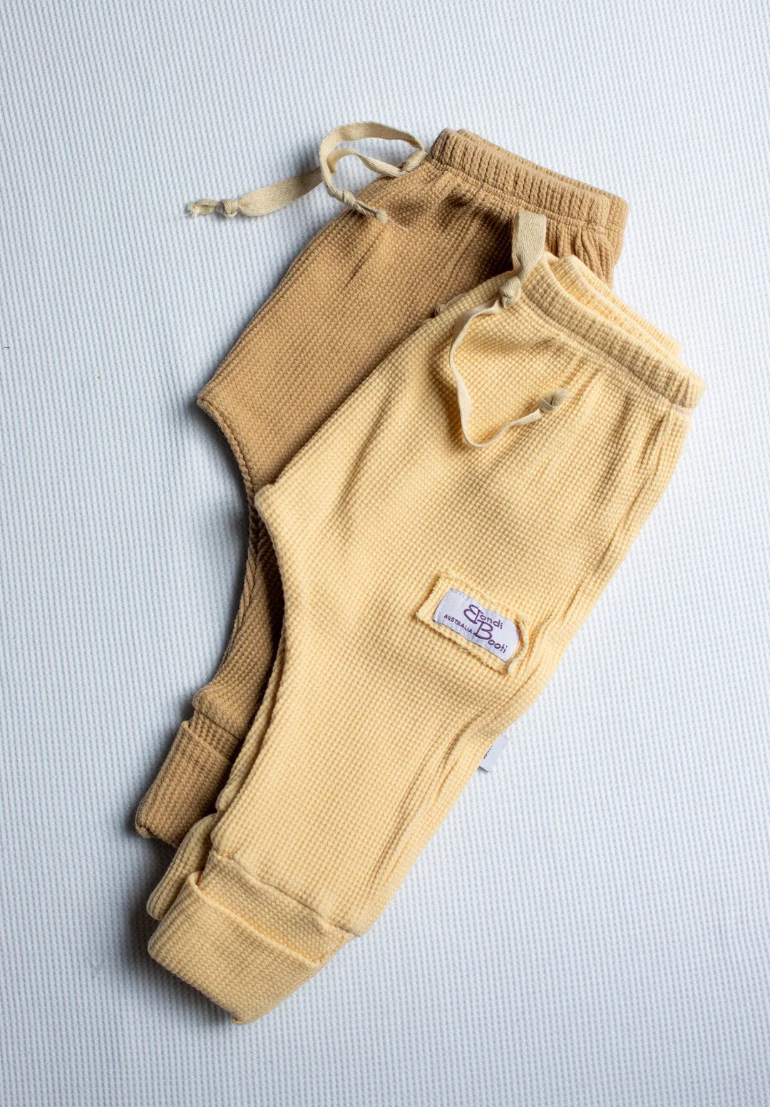 Waffle Cotton Track Pants - Almond