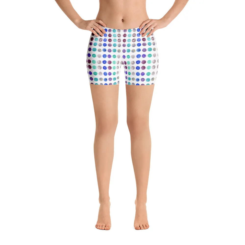 Watercolor Polka Dots Women's Shorts, Designer Dotted Short Gym Tights-Made in USA/EU