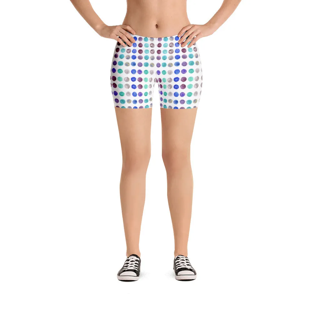 Watercolor Polka Dots Women's Shorts, Designer Dotted Short Gym Tights-Made in USA/EU