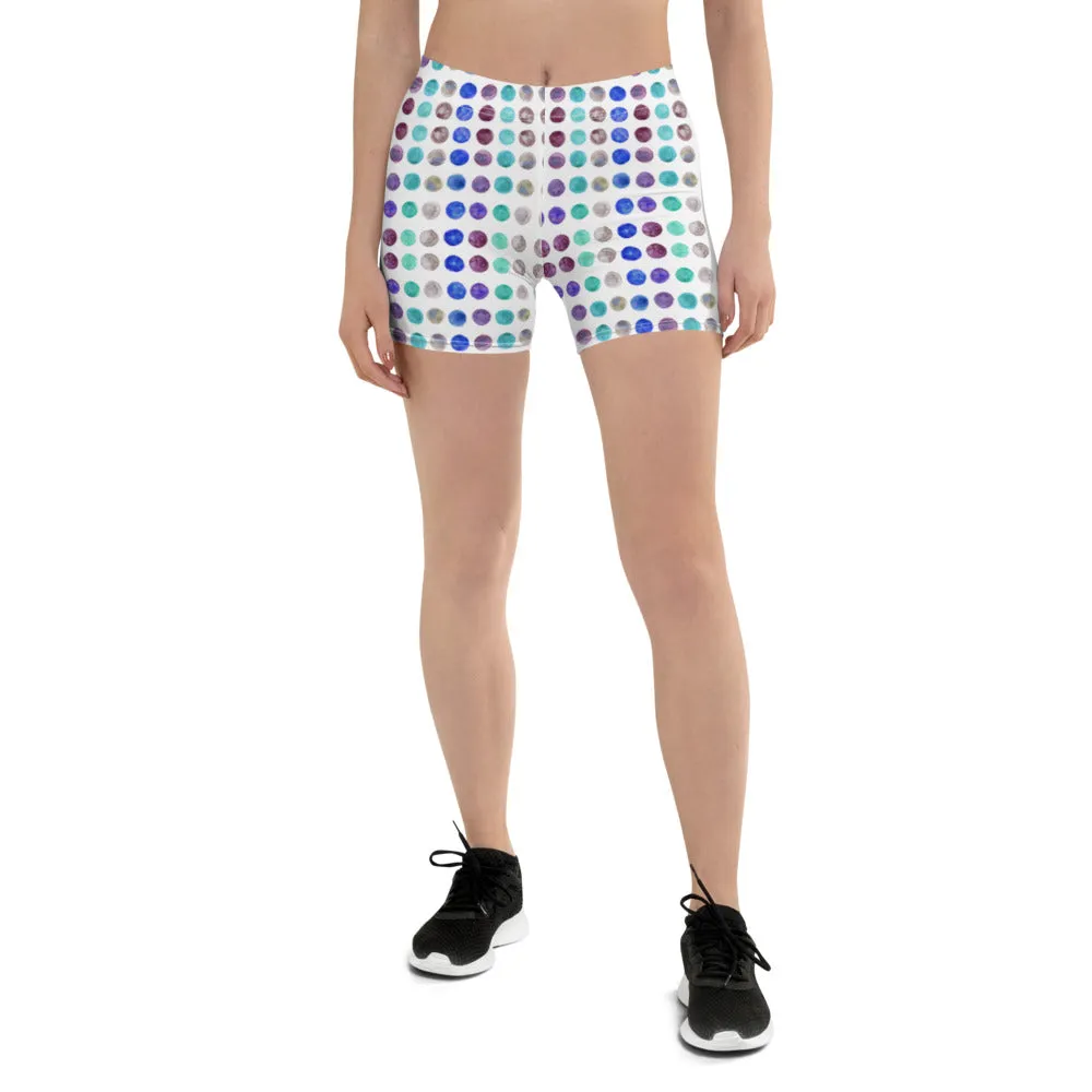 Watercolor Polka Dots Women's Shorts, Designer Dotted Short Gym Tights-Made in USA/EU