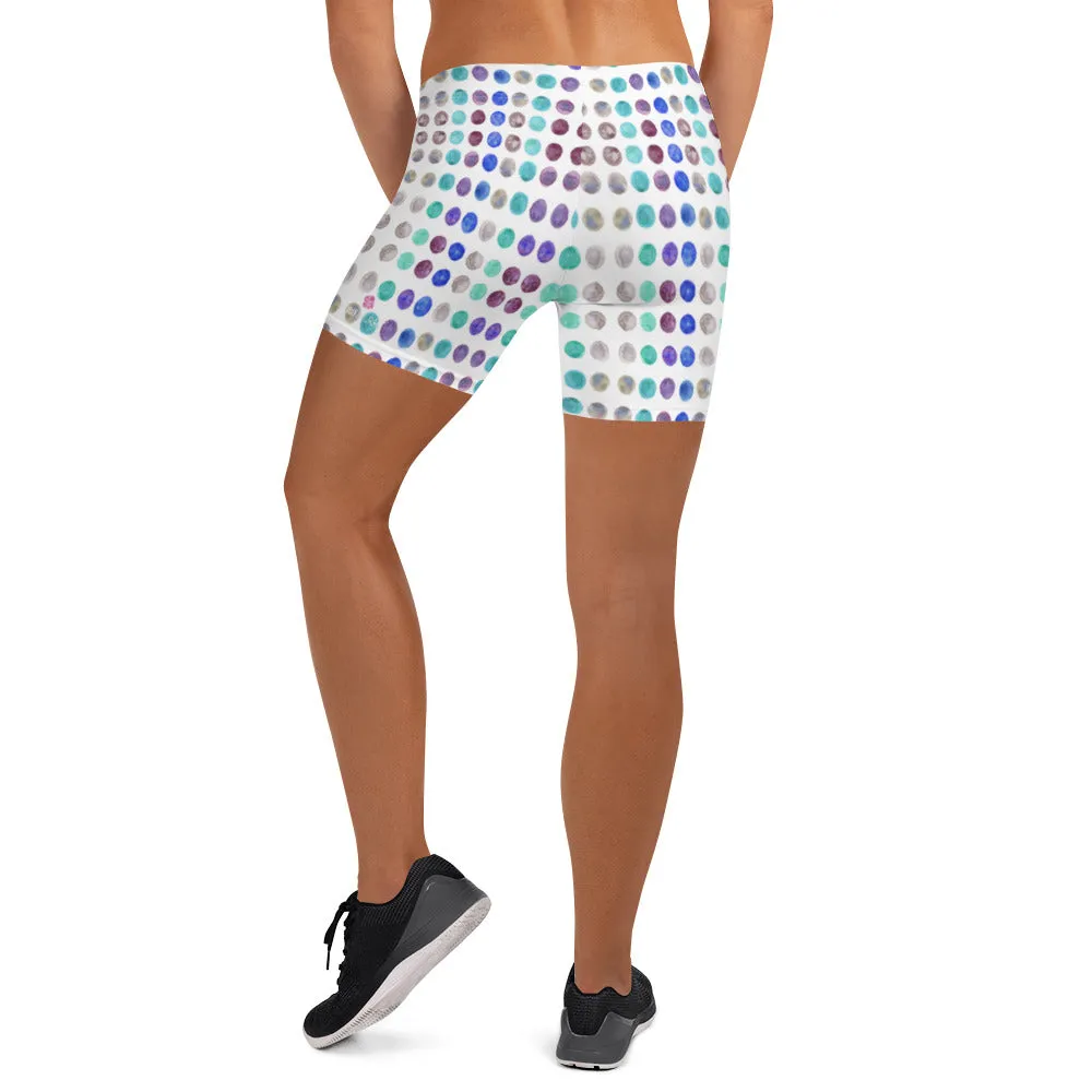 Watercolor Polka Dots Women's Shorts, Designer Dotted Short Gym Tights-Made in USA/EU