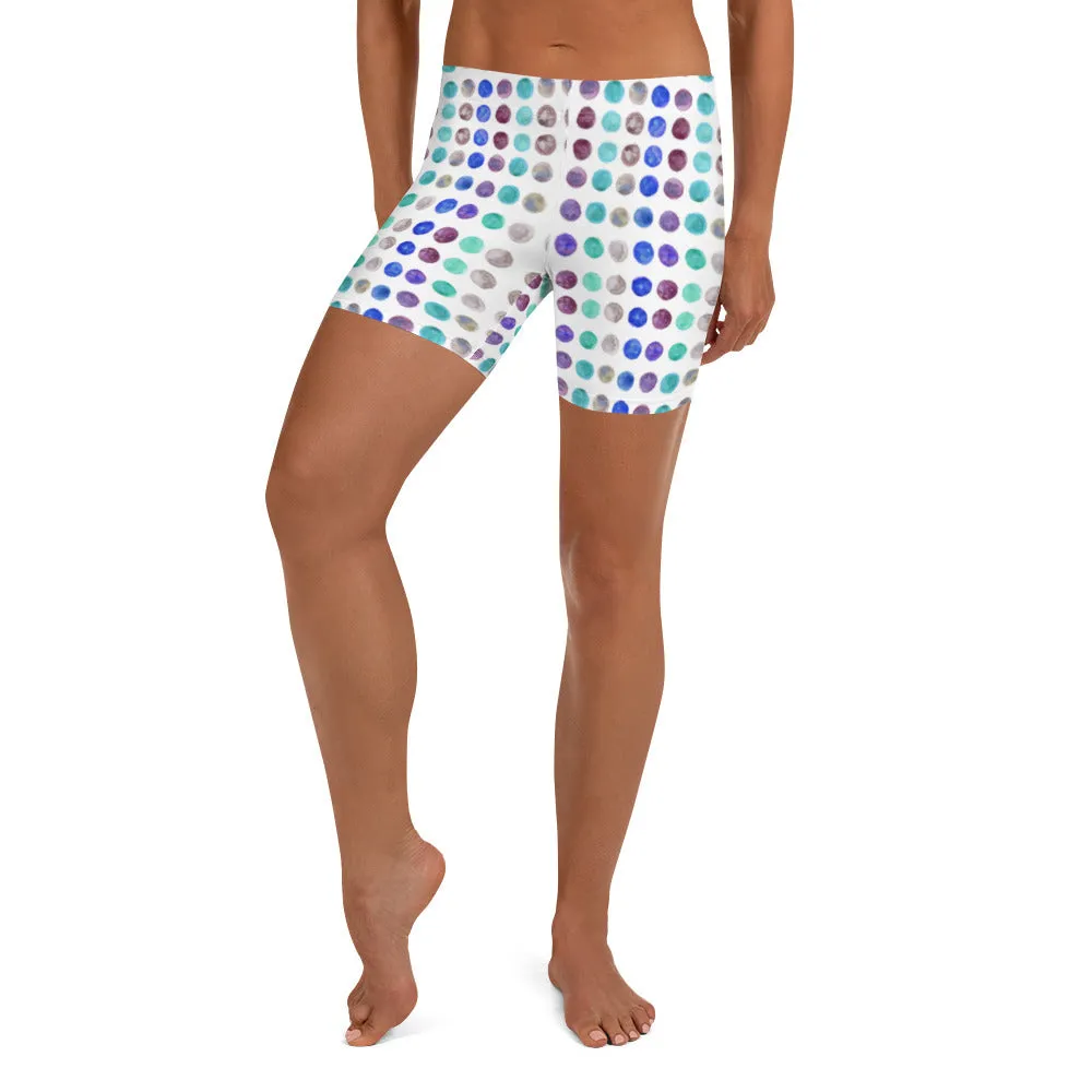 Watercolor Polka Dots Women's Shorts, Designer Dotted Short Gym Tights-Made in USA/EU