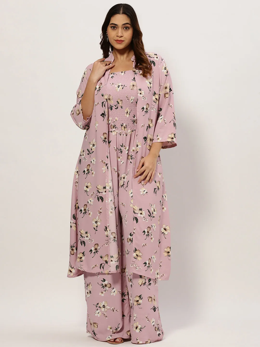 Women Printed Shoulder Straps Lavender Sleeveless Basic Jumpsuit